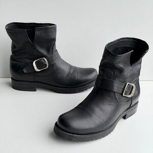 Frye Veronica Short Harness Boots Womens 7B Black Leather Engineer Moto Biker